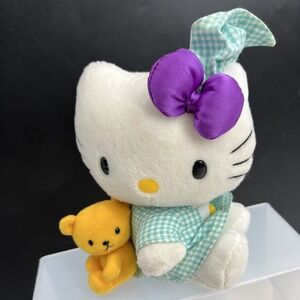 Vintage Hello Kitty Gingham Pajamas Stuffed Sanrio Animal Plush Y2K 2001